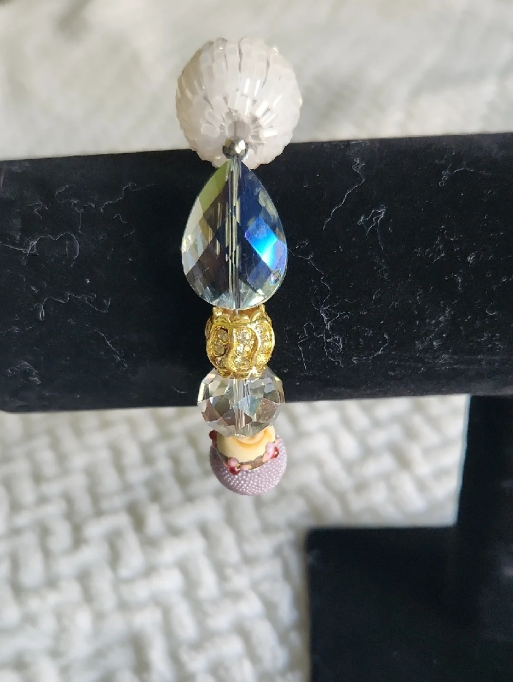 Boho Beaded Statement Bracelet - Pink, Lavender, Gold, Clear - Picture 2 of 6